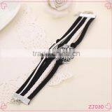 Hot Sale Fashion Alloy Vintage Peace Sign Owl Multi Strand Weave Leather Bracelet thumbnail-1