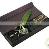 Green Feather Quill Pen Silver Holder Nibs Ink Bottle Writing Set Halloween Gift thumbnail-1