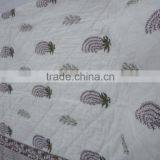 Indian Hand Block Print Pure White Kantha Cotton Quilt thumbnail-4