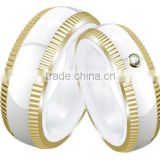 Stainless Steel Combined white Ceramic Rings Jewelry Fashion Jewelry White Ceramic Rings, Gold embrossing on both sides