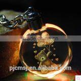 Hot Sale Crystal 3D Laser Crystal Keychain With LED Light for Gift