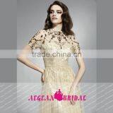 HT74 NEW Fashion Elegant High Neck Short Sleeve Prom Dresses Beaded Crystal A-line Floor Length Vestido Longo Azul thumbnail-3