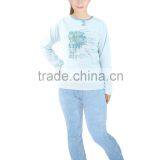 Kevince women polar fleece pyjamas set pajama blue flower 1000pcs up OEM factory directly