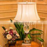 European Style Crystal Lampbody Metal Leaf Decorative Table Lamp With Fabric Lampshade thumbnail-1