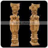 Western Marble Column Antique Yellow Marble Stone Pillar With Statue thumbnail-2
