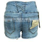 Best Selling Women Fashion High Waist Buttoned Slim Fitting Plain Dyed Worn Hem Jean Short Pants thumbnail-2