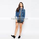 Long Style Young Girl Ripped Denim Jacket Women Cheap thumbnail-4
