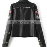 Runwaylover EY1015C Wholesale Embroidery Woman Biker Jacket Women Leather Jacket and Coat thumbnail-2