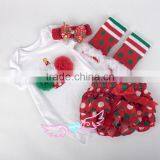 Christmas Satin Ruffle Bloomers With Rompers ,headband,warmer Leg 4 Pcs Sets