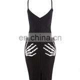Dropshipping Clothing Sexy Black Strap Skeleton Print Bodycon Bandage Dress Women Dresses thumbnail-5