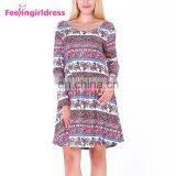 Free Samples Black Print Long Sleeve One Piece Dress Of Knee Length Casual Dress thumbnail-2