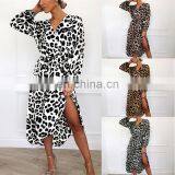 LAITE D2125 Women Autumn Casual Dresses Ladies Leopard Printed Dresses With Belt Women Plus Size Dresses thumbnail-2