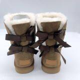 Fashion ladies cute bow design sheepskin baby fur boots kids ribbon boots for snow