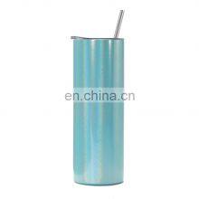 2021 Ready to Ship Glitter Sublimation Blanks 20oz 600ml Double Wall Straight Stainless Steel Skinny Tumbler With Lid and Straw thumbnail-2