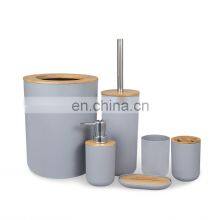 Modern European Style Household 6 Pieces Bamboo Lid Plastic Bathroom Sets Luxury Bathroom Accessories for Hotels thumbnail-3