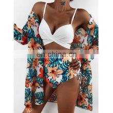 2022 New Sexy Three Pieces Bikini Set Cover Up Swimwear Women Swimsuit Print Long Sleeve Bathing Suit Beachwear Women Bikinis thumbnail-1