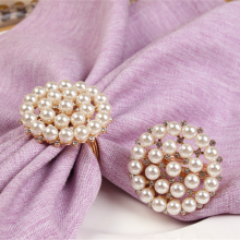 Factory Custom Rhinestone Gold Silver Napkin Ring With White Pearl Decoration