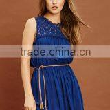 New Arrival Women Blue Elegant Short Casual Dress With Pleat thumbnail-2