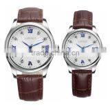 Product 316L Steel Brushed PVD Gold Bezel Black Genuine Leather 5ATM Water Resistant Date Display Vogue Couple Watch thumbnail-4