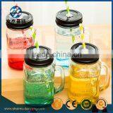 450ml Square Glass Drinking Bottle With Handle and Straw
