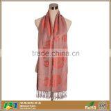 Beautiful Pink Rose Print Jacquard 100% Acrylic Tassel Fringe Scarf Solid Color