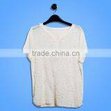 OEM Softextile White Top Shirt Girl Woman Short Sleeves Emibroidery Flower Fashion Plain Shirt thumbnail-1