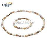 Gold Plated Clasp 8-9mm Rice Mixed Colour Hot Sale Sublimate Pearl Necklace thumbnail-1