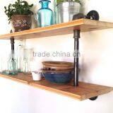 Industrial Water Pipe Wood Bathroom Wall Shelf With Hooks thumbnail-3