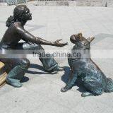 Bronze Girl With Dog Playing Sculpture thumbnail-3