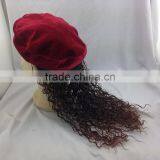 Children Red Beret With Wig Kid Girl Cap With Periwig thumbnail-3