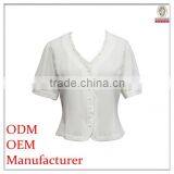 V-neck Short Sleeve Plain White Choli Blouse Designs With Frilled Collar thumbnail-1