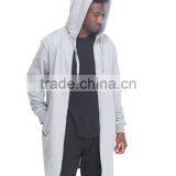 Pouch Pockets Full Front Zip up Closure Elongated Design Men's Coat With Adjustable Hooded Drawstring Zipper Long Coat thumbnail-6