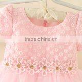 2017 Vietnam Summer Fashion Baby Frock Design Pink Short Sleeves Embroidery Flower Sweet Birthday Party Dresses Turkish Dress thumbnail-3