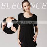 Thin Short Sleeve Maternity Clothes Solid Breastfeeding Clothes Loose Hem Nursing T-shirts thumbnail-5
