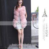 Real Fox Fur Vest Blue Sleeveless Clothing Style O-Neck Solid Natural Fox Fur Waistcoat for Women Vest thumbnail-3