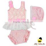 Wholesale Children Peach Young Girl Kids Beach Clothes Pink Swimwear Matching Swim Shorts Diaper thumbnail-4