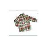 Machine Washable Woven Red, Black, Green Long Sleeve Lapel 100% Cotton Kids Plaid Shirts