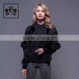 Wholesale Hand Made Korean Woollen Cashmere Sweater for Ladies With Fox Fur Pom Pom thumbnail-5