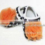 Baby Black White Polka Dots Crib Shoes With Orange Rose MAS42 thumbnail-1