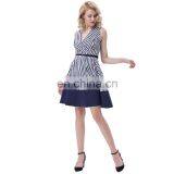 Belle Poque Stripe Pattern Stripped Sleeveless V-Neck A-Line Dress Retro Vintage 50s BP000308-1 thumbnail-2