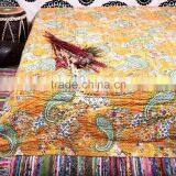 Indian Cotton Bed Cover Applique Kantha Work Bedspread Home Decorative Handstiched Kantha Quilt