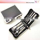 8pcs Black Grid Embossed PU Manicure Set Maker
