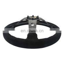 330mm Suede Deep Corn Steering Wheel With Horn Button +White Stitching thumbnail-3