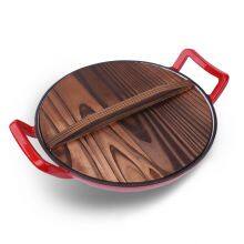 36cm Cast Iron Enamelled Wok Big Size Chinese Wok Red Double-handle Pot for Home Restaurant Chef Cooking thumbnail-3