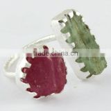 Luxury !! Rough Prehnite & Ruby 925 Sterling Silver Ring, 925 Sterling Silver Jewelry Wholesaler, Indian Silver Jewelry
