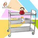 Three tiers CE approved new style factory price commercial stainless steel kitchen food trolley with wheels