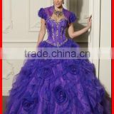 New Designer Colorful Luxury Stylish Flower Embellished Organza purple western Quinceanera Dresses MLQ-295