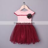 New Arrival Baby Girls Dress 2015 Pink And Red Flower With Brooch Children Party Cotton And Chiffon Dress GD40224-10