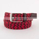 Brown Leather Red Cotton Mesh Weave Belt thumbnail-6