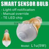 L1u ( 5W ) PIR Motion Sensor LED Light Bulb With Light-off Notification & Manual Override ,TE LED Chip thumbnail-1